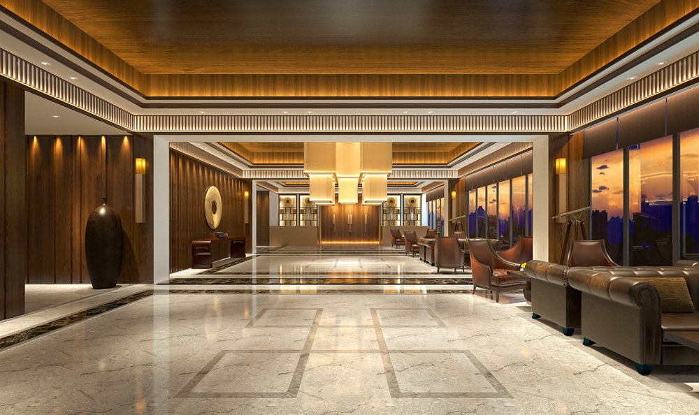 3d render of hotel lobby